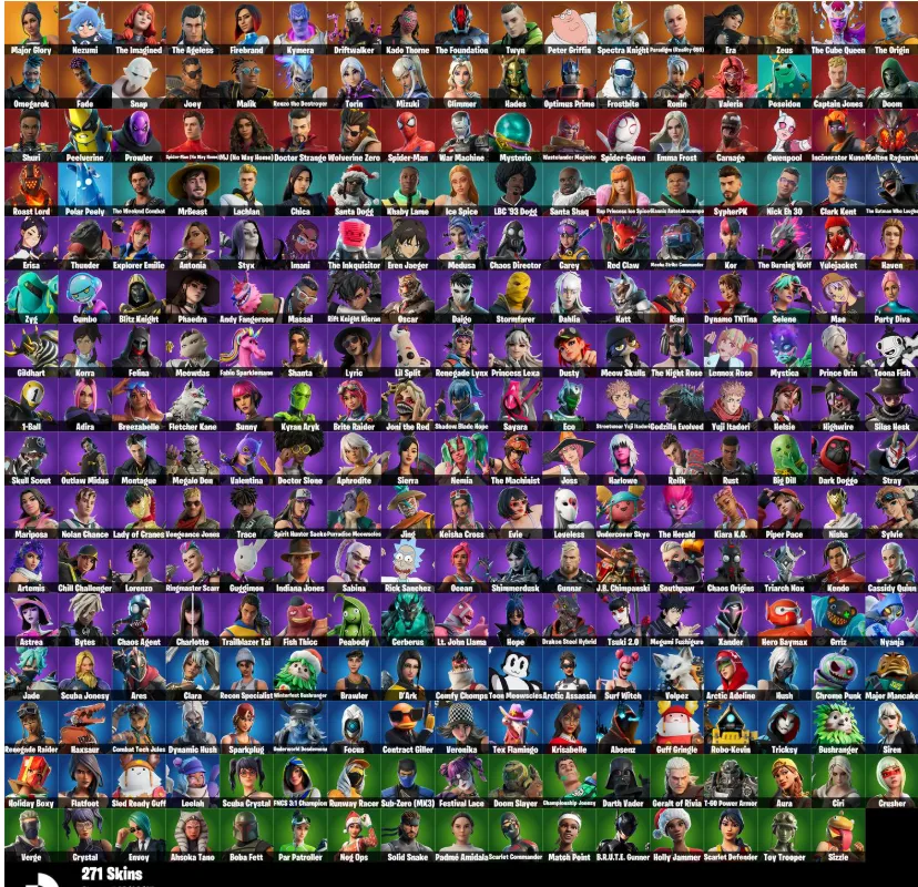 F971 271 Skins, Major Glory, Shooting Starstaff, Verve, Raise The Cup, TIE Whisper, Exclusive Sets, 292 Pickaxes 